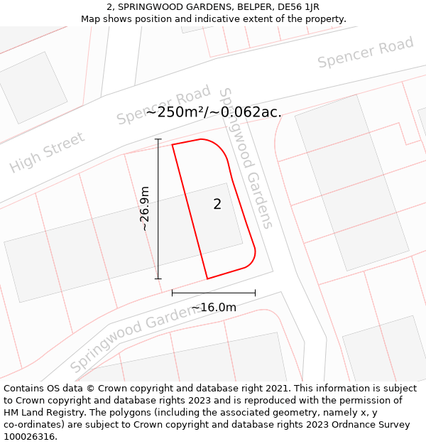 2, SPRINGWOOD GARDENS, BELPER, DE56 1JR: Plot and title map