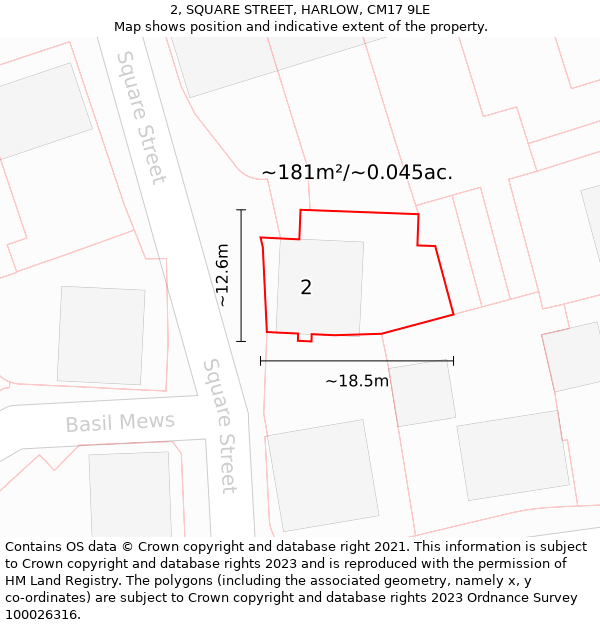 2, SQUARE STREET, HARLOW, CM17 9LE: Plot and title map