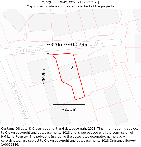 2, SQUIRES WAY, COVENTRY, CV4 7EJ: Plot and title map