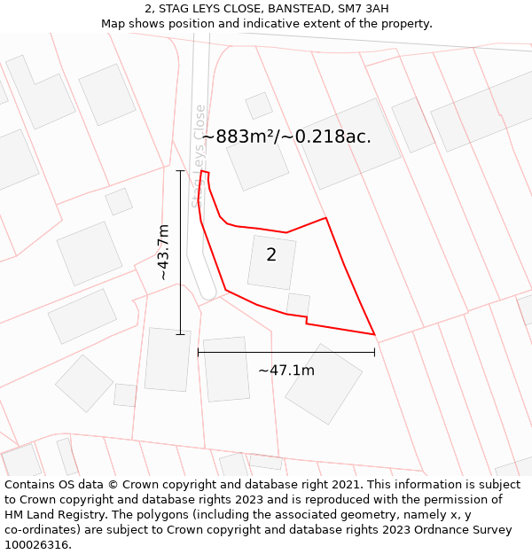 2, STAG LEYS CLOSE, BANSTEAD, SM7 3AH: Plot and title map