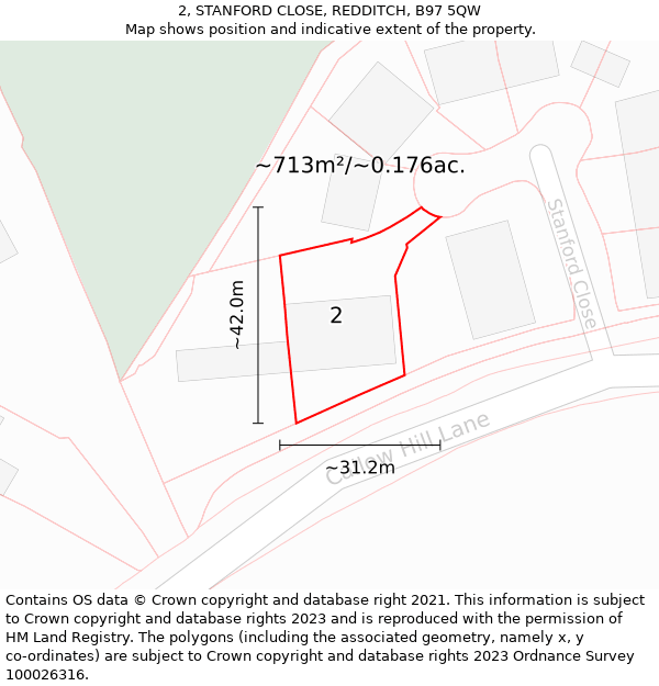 2, STANFORD CLOSE, REDDITCH, B97 5QW: Plot and title map