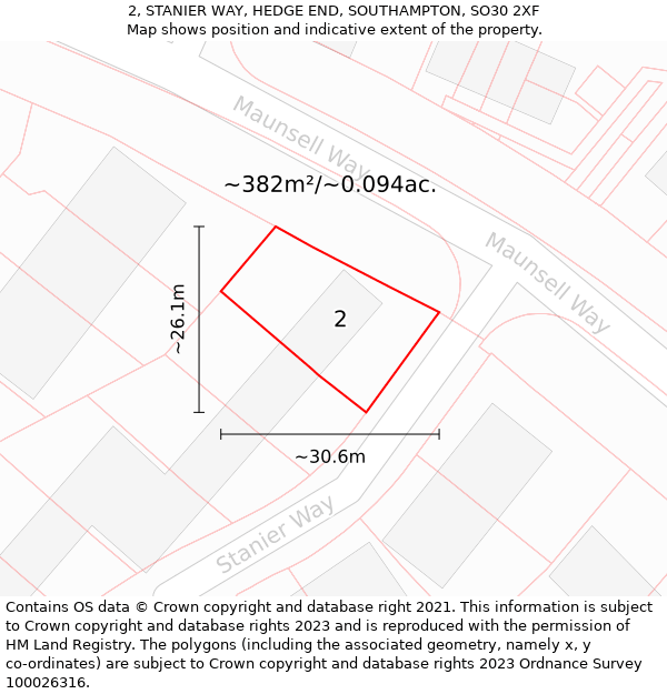 2, STANIER WAY, HEDGE END, SOUTHAMPTON, SO30 2XF: Plot and title map