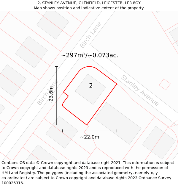 2, STANLEY AVENUE, GLENFIELD, LEICESTER, LE3 8GY: Plot and title map