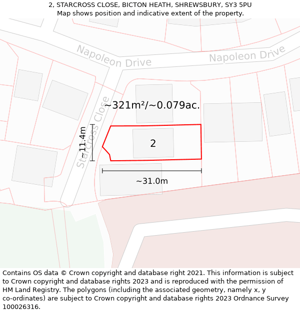 2, STARCROSS CLOSE, BICTON HEATH, SHREWSBURY, SY3 5PU: Plot and title map