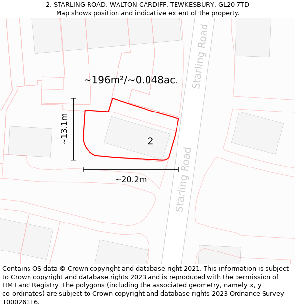 2, STARLING ROAD, WALTON CARDIFF, TEWKESBURY, GL20 7TD: Plot and title map