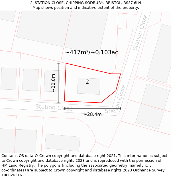 2, STATION CLOSE, CHIPPING SODBURY, BRISTOL, BS37 6LN: Plot and title map