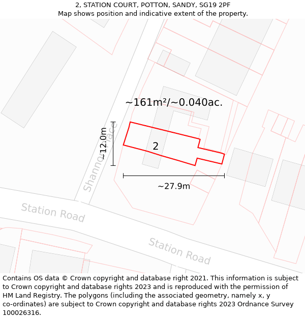 2, STATION COURT, POTTON, SANDY, SG19 2PF: Plot and title map