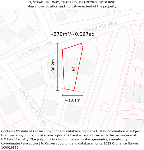 2, STEAD HILL WAY, THACKLEY, BRADFORD, BD10 8WE: Plot and title map