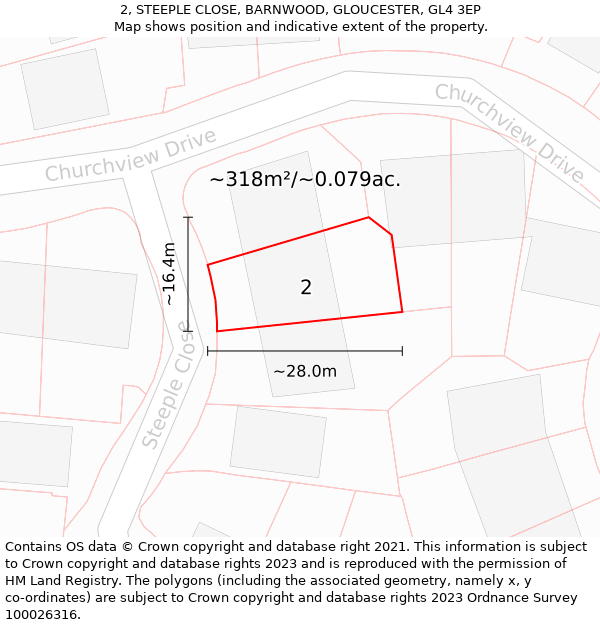 2, STEEPLE CLOSE, BARNWOOD, GLOUCESTER, GL4 3EP: Plot and title map