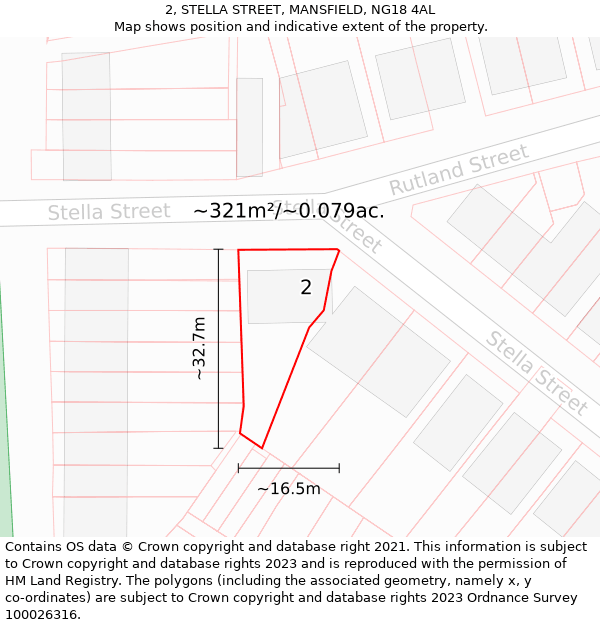 2, STELLA STREET, MANSFIELD, NG18 4AL: Plot and title map