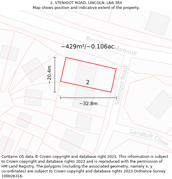 2, STENIGOT ROAD, LINCOLN, LN6 3PA: Plot and title map