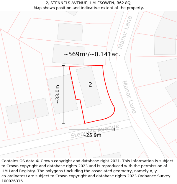 2, STENNELS AVENUE, HALESOWEN, B62 8QJ: Plot and title map