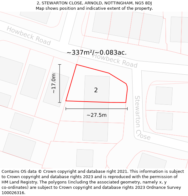 2, STEWARTON CLOSE, ARNOLD, NOTTINGHAM, NG5 8DJ: Plot and title map