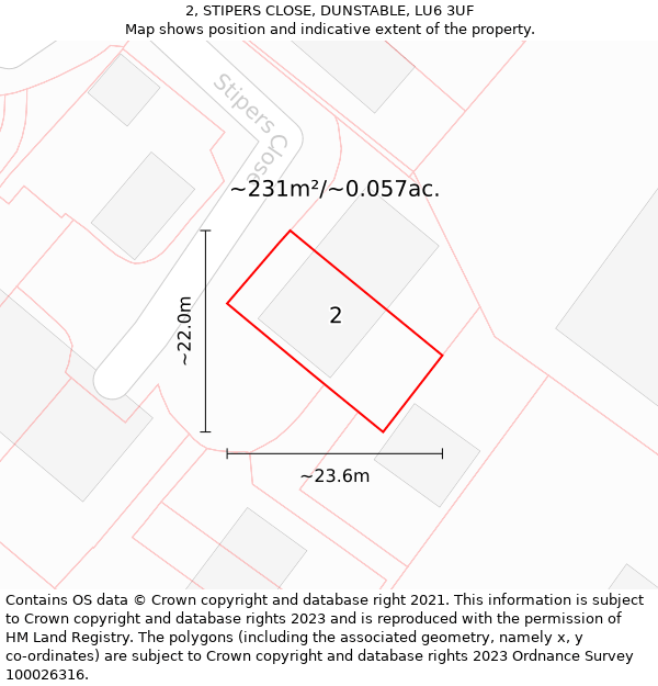 2, STIPERS CLOSE, DUNSTABLE, LU6 3UF: Plot and title map