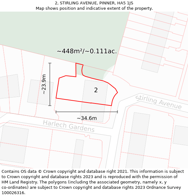 2, STIRLING AVENUE, PINNER, HA5 1JS: Plot and title map