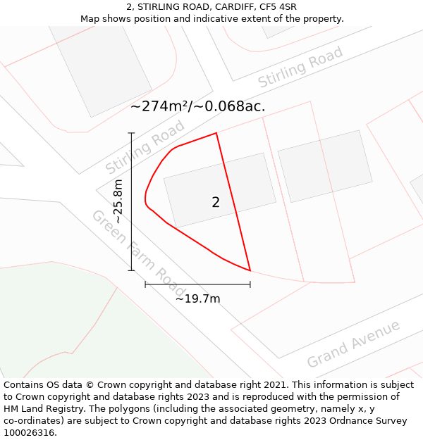 2, STIRLING ROAD, CARDIFF, CF5 4SR: Plot and title map