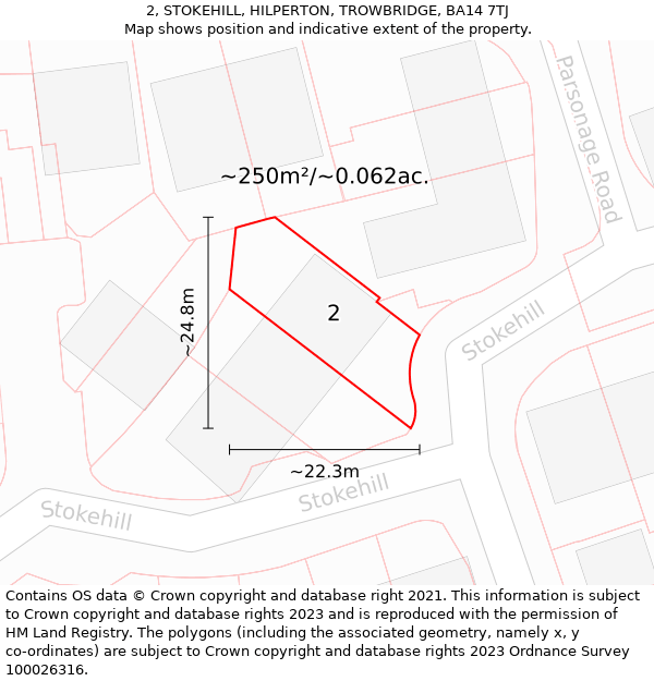 2, STOKEHILL, HILPERTON, TROWBRIDGE, BA14 7TJ: Plot and title map