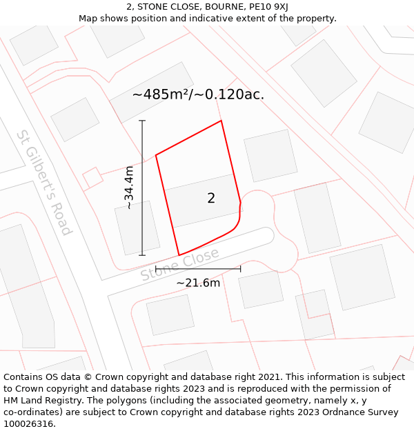 2, STONE CLOSE, BOURNE, PE10 9XJ: Plot and title map