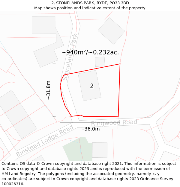 2, STONELANDS PARK, RYDE, PO33 3BD: Plot and title map