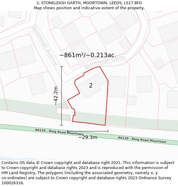 2, STONELEIGH GARTH, MOORTOWN, LEEDS, LS17 8FG: Plot and title map