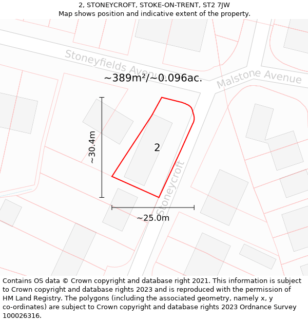 2, STONEYCROFT, STOKE-ON-TRENT, ST2 7JW: Plot and title map