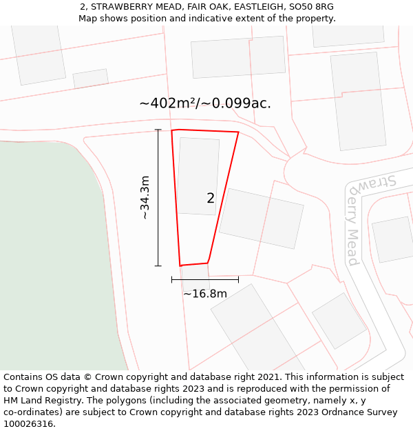 2, STRAWBERRY MEAD, FAIR OAK, EASTLEIGH, SO50 8RG: Plot and title map