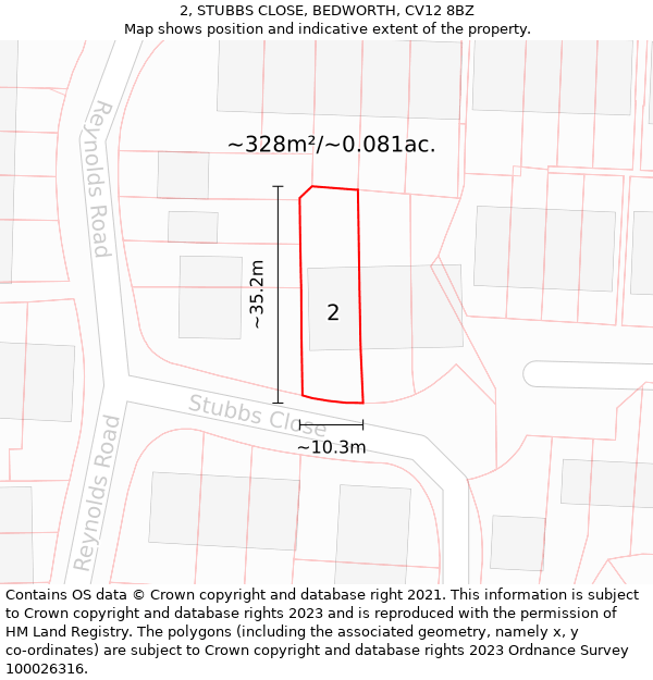 2, STUBBS CLOSE, BEDWORTH, CV12 8BZ: Plot and title map