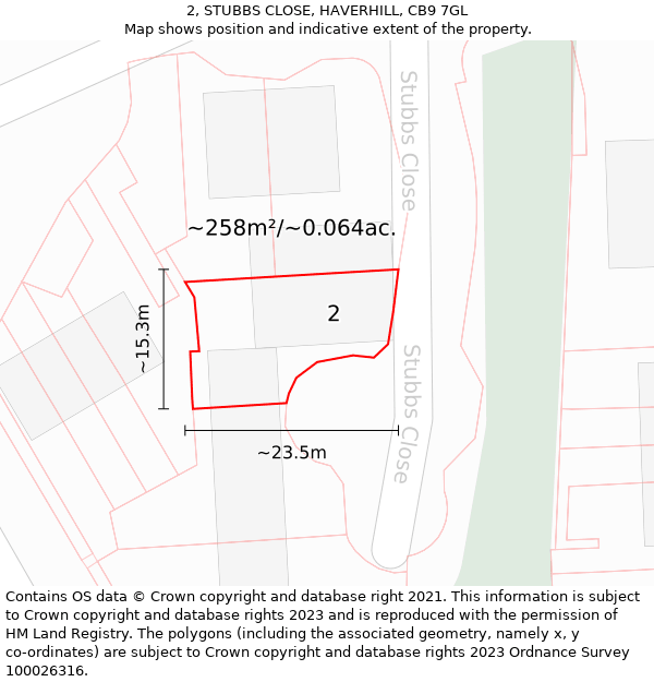 2, STUBBS CLOSE, HAVERHILL, CB9 7GL: Plot and title map