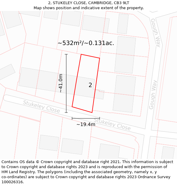 2, STUKELEY CLOSE, CAMBRIDGE, CB3 9LT: Plot and title map