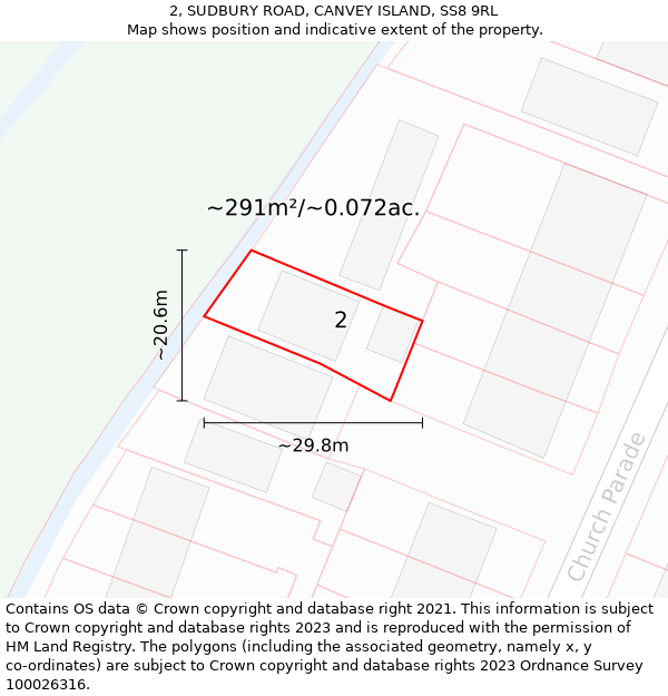 2, SUDBURY ROAD, CANVEY ISLAND, SS8 9RL: Plot and title map