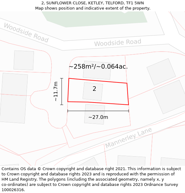 2, SUNFLOWER CLOSE, KETLEY, TELFORD, TF1 5WN: Plot and title map