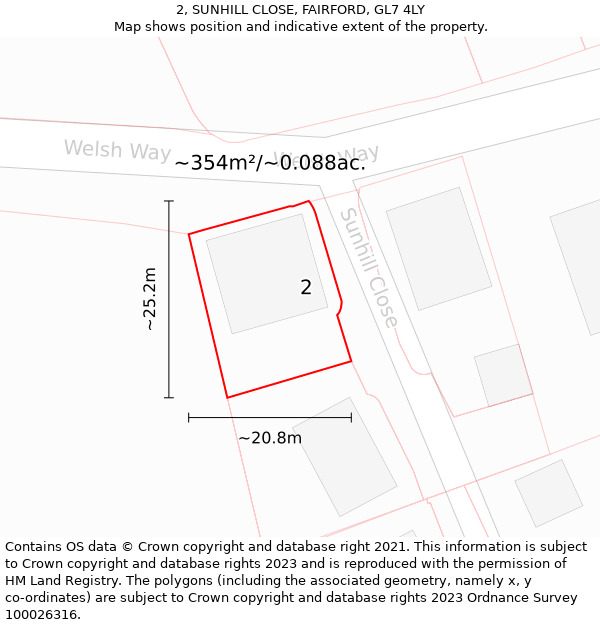 2, SUNHILL CLOSE, FAIRFORD, GL7 4LY: Plot and title map