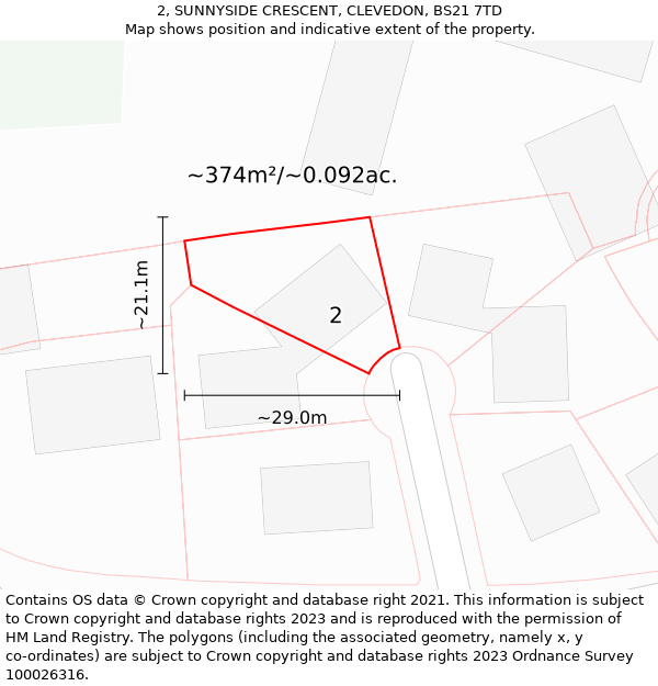 2, SUNNYSIDE CRESCENT, CLEVEDON, BS21 7TD: Plot and title map