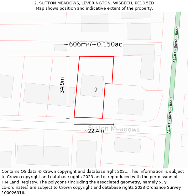 2, SUTTON MEADOWS, LEVERINGTON, WISBECH, PE13 5ED: Plot and title map