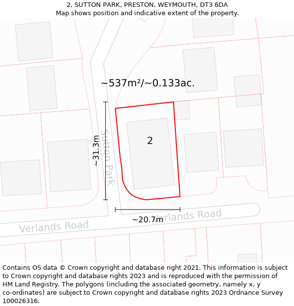 2, SUTTON PARK, PRESTON, WEYMOUTH, DT3 6DA: Plot and title map