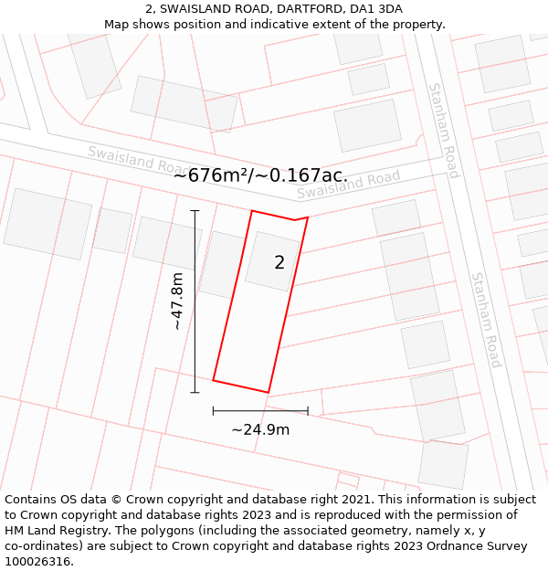 2, SWAISLAND ROAD, DARTFORD, DA1 3DA: Plot and title map