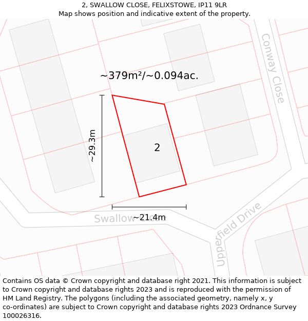 2, SWALLOW CLOSE, FELIXSTOWE, IP11 9LR: Plot and title map