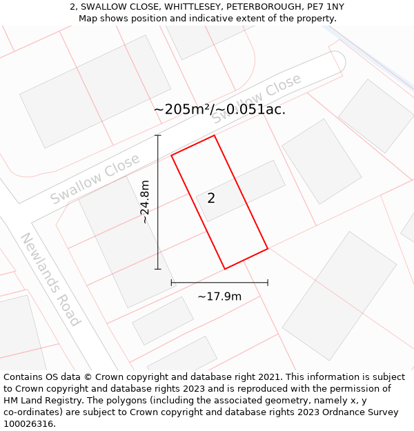 2, SWALLOW CLOSE, WHITTLESEY, PETERBOROUGH, PE7 1NY: Plot and title map