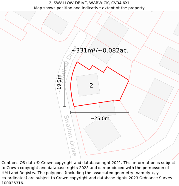 2, SWALLOW DRIVE, WARWICK, CV34 6XL: Plot and title map