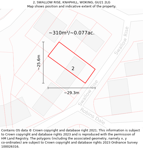 2, SWALLOW RISE, KNAPHILL, WOKING, GU21 2LG: Plot and title map