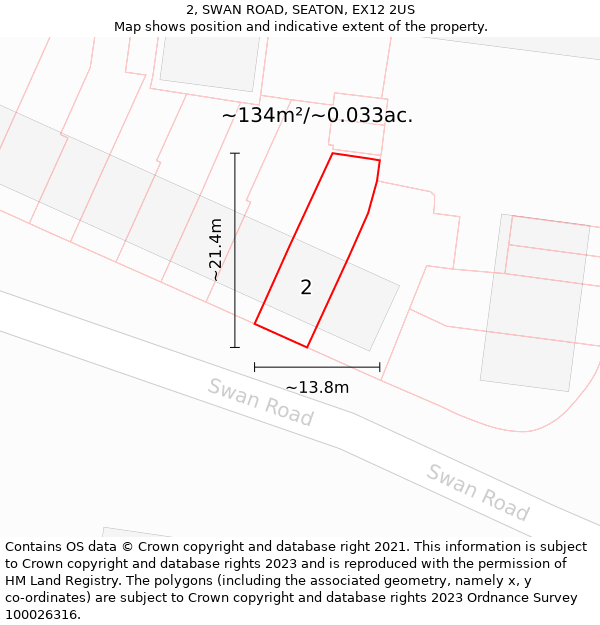 2, SWAN ROAD, SEATON, EX12 2US: Plot and title map