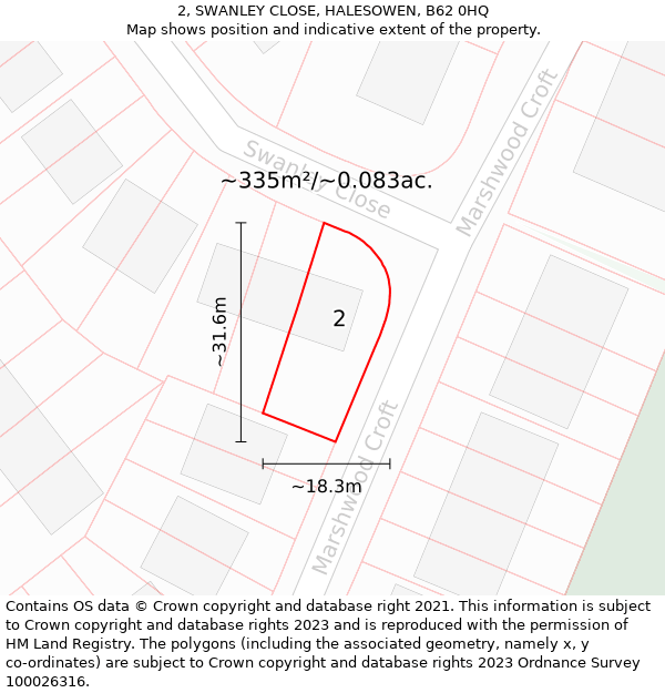 2, SWANLEY CLOSE, HALESOWEN, B62 0HQ: Plot and title map