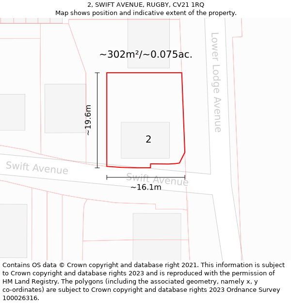 2, SWIFT AVENUE, RUGBY, CV21 1RQ: Plot and title map