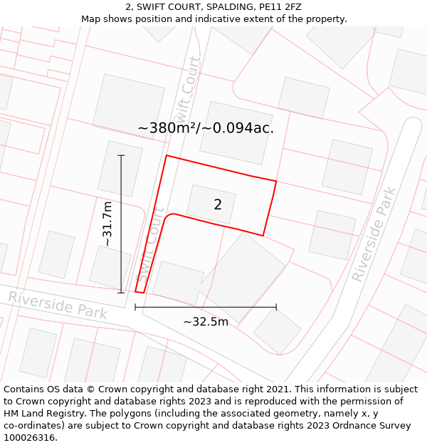 2, SWIFT COURT, SPALDING, PE11 2FZ: Plot and title map