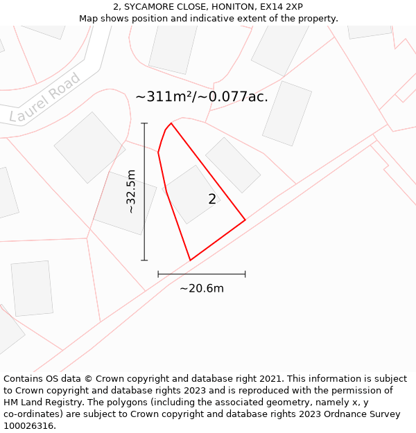 2, SYCAMORE CLOSE, HONITON, EX14 2XP: Plot and title map