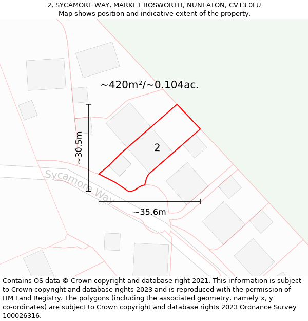 2, SYCAMORE WAY, MARKET BOSWORTH, NUNEATON, CV13 0LU: Plot and title map