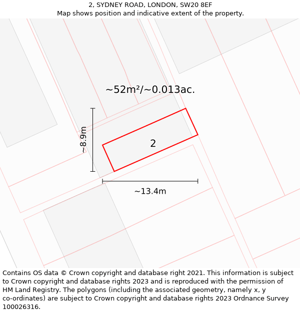 2, SYDNEY ROAD, LONDON, SW20 8EF: Plot and title map