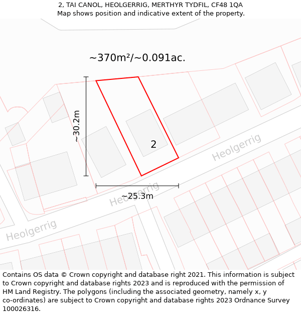 2, TAI CANOL, HEOLGERRIG, MERTHYR TYDFIL, CF48 1QA: Plot and title map