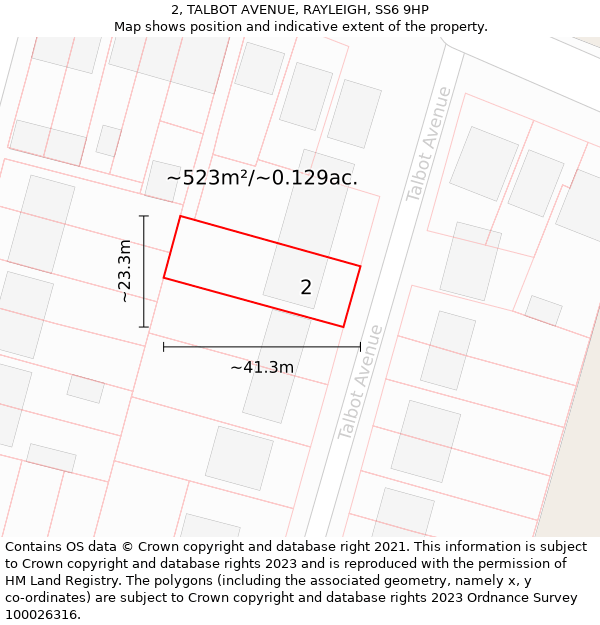 2, TALBOT AVENUE, RAYLEIGH, SS6 9HP: Plot and title map