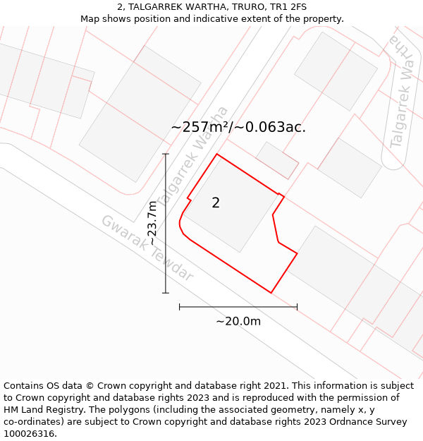 2, TALGARREK WARTHA, TRURO, TR1 2FS: Plot and title map